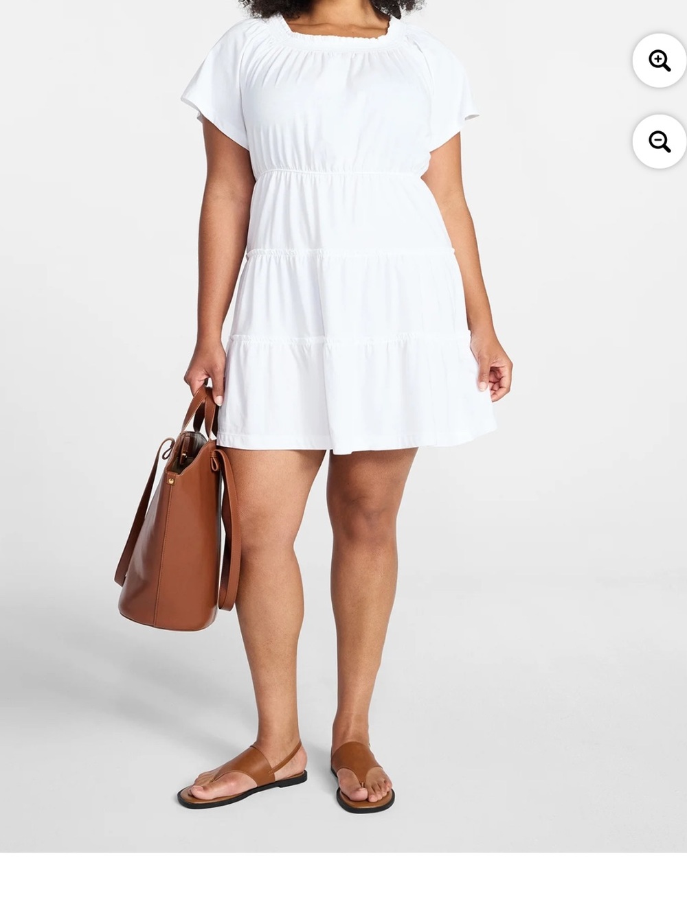 Time and Tru Women’s Tiered Cotton Mini Dress w/Flutter sleeves  XL 16-18 White